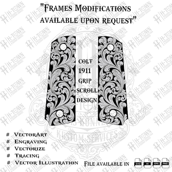 Colt 1911 Grip Scroll Engraving Design: Laser-ready Vector