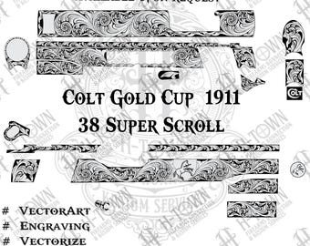 Colt Gold Cup 1911 Engraving: .38 Super Scroll Design (Digital Download)