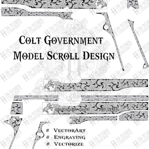 Colt 1911 Government Scroll Engraving Design | Full Frame Svg Vector Template | Firearm Ornament Engraving | AI EPS PNG Download