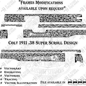 Colt 1911 .38 Super Scroll Engraving | Full Slide Vector Design | Laser Ready Svg PNG EPS AI | Custom Pistol Art