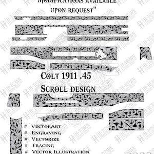 Colt 1911 Government model .45 Scroll Engraving | Full Slide Vector Design | Laser Ready Svg PNG EPS AI | Custom Pistol Art