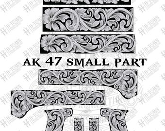 AK47 Floral Scroll Engraving Design: Laser-Ready Vector (Digital Download)