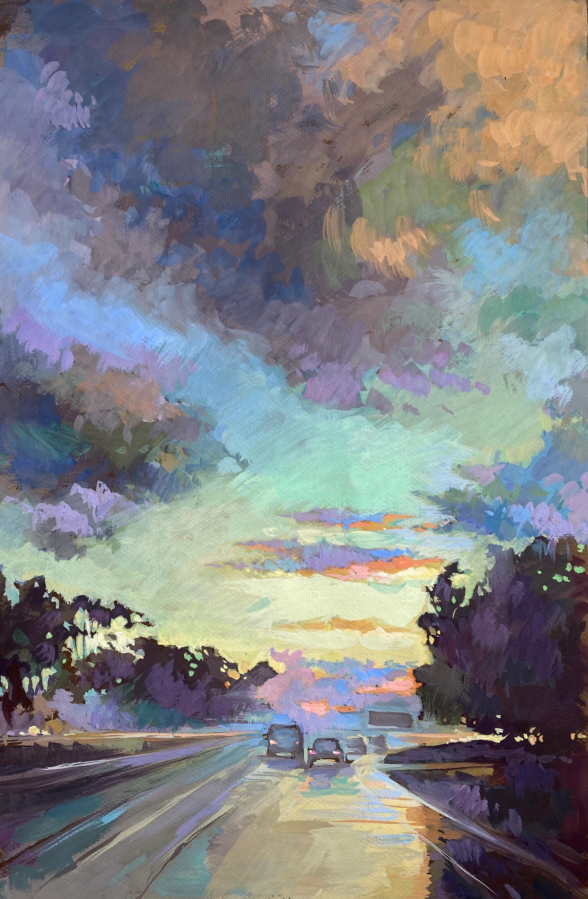 Paysage urbain impressionniste - Gouache Paysage urbain sur papier - oeuvre d'art originale par Iuliia Kashlikova