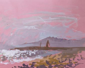 Peinture de paysage impressionniste - Scène de nature à la gouache - Art mural original sur papier - oeuvre d&#39;art par Iuliia Kashlikova