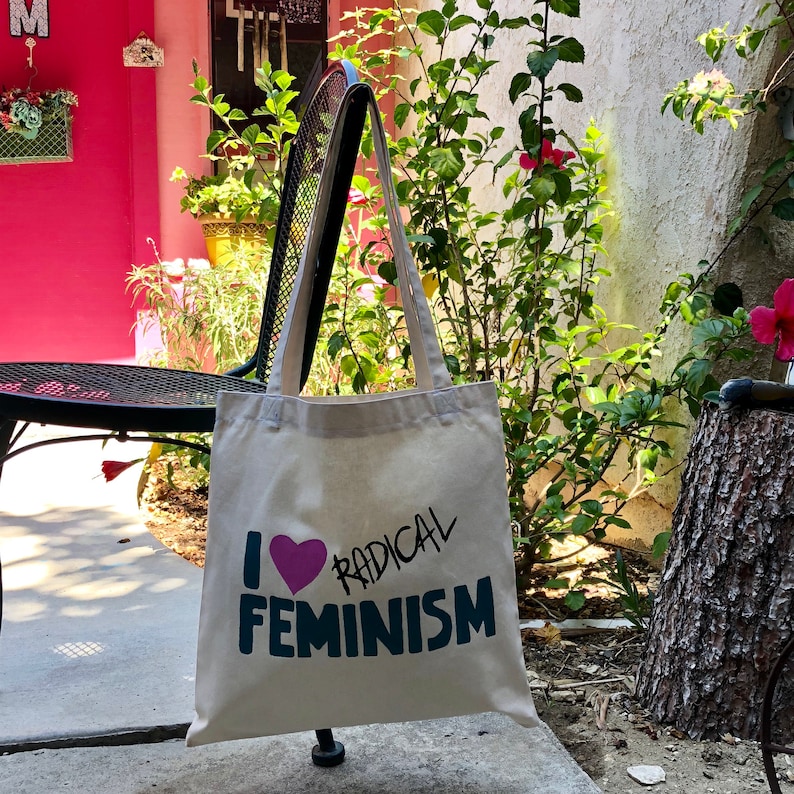 I Love Radical Feminism Stencil Tote Bag Hand Painted
