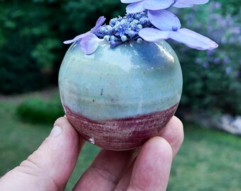 Earthy Red  and Sage Bud Vase – Handmade Miniature Pottery | Rustic Ceramic Flower Holder | Oak & Acorn Pottery Co.