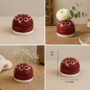 Mini Multi-Hole Bud Vase Flower Frog | Fire Brick Glaze | Unique Pottery Gift