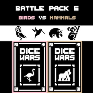 Dice Wars Expansion – 2 Player Dice Card Game – Birds vs Mammals – Battle Pack 6 – Strategy TCG – Light Pink vs Tan – 48 Cards (24 Per Deck)