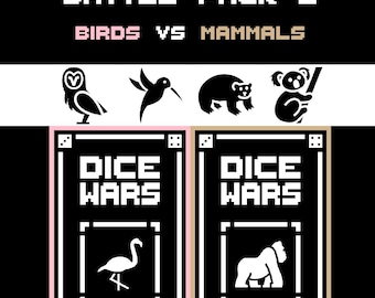 Dice Wars Expansion – 2 Player Dice Card Game – Birds vs Mammals – Battle Pack 6 – Strategy TCG – Light Pink vs Tan – 48 Cards + 4 Dice