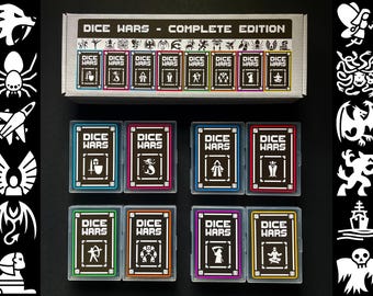 Dice Wars Complete Edition – 2–8 Player Strategy Card Game – 4 Battle Packs Included – 8 Prebuilt Decks – 192 Cards + 16 Dice – TCG Box Set