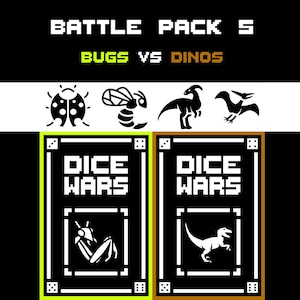 Dice Wars Expansion – 2 Player Dice Card Game – Bugs vs Dinos – Battle Pack 5 – Strategy TCG – Neon Green vs Brown – 48 Cards (24 Per Deck)