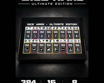 Dice Wars Ultimate Edition / Choose Your Battle Pack – 2–8 Player Strategy Dice Card Game – 16 Prebuilt Decks – TCG – 384 Cards + 32 Dice