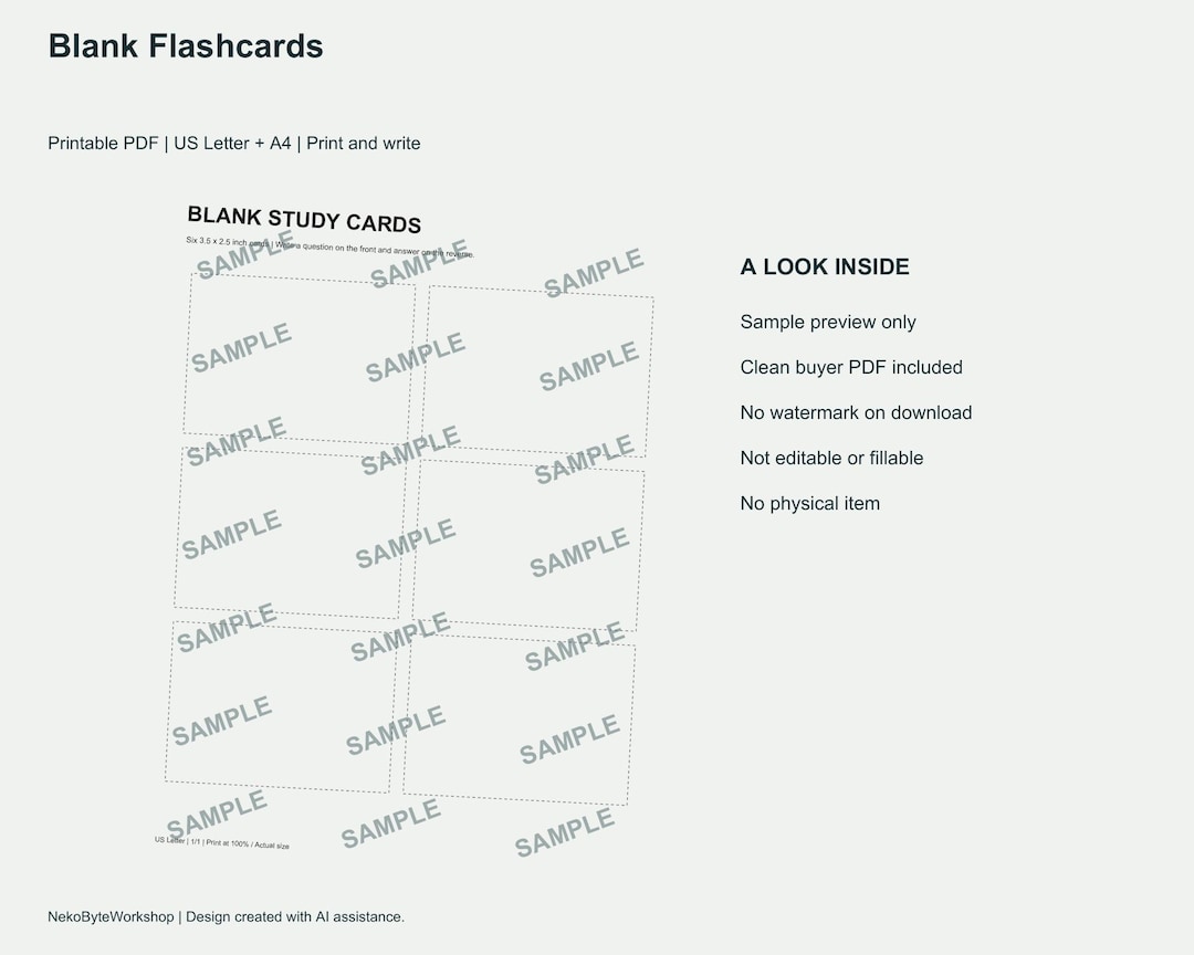 Blank Flashcards Printable PDF, Six Cut Out Study Cards per Page ...