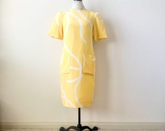 VINTAGE David Hayes Shift Pocket Dress in Yellow Size 8