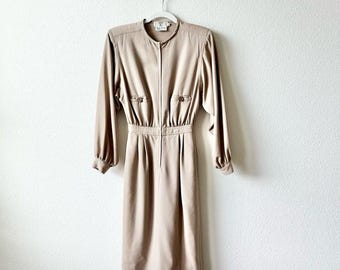 Vintage Valentino Missy Wool Long Sleeve Dress in Tan Size 38 XS