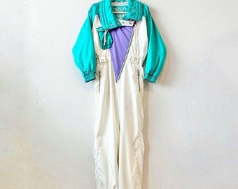 Vintage Kaelin Ski 80s Ski Suit in White Blue Size 8