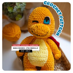Fire Lizard Crochet Pattern PDF | Orange Dino with Flame Tail | Kawaii Plushie