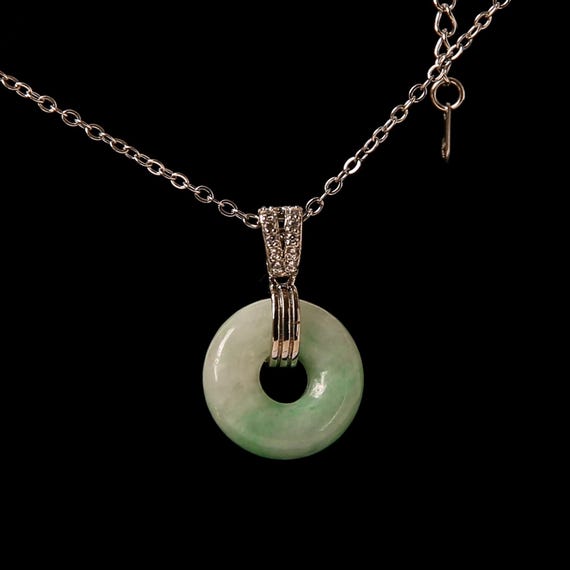 A Grade Icy Jade Donut Pendant, Burmese Jadeite Jewelry, 18K Gold Bail