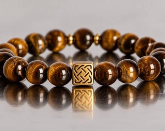 Maßgefertigte Halskette und Armband aus natürlichem Tigerauge, 10 mm Tigeraugenperlen