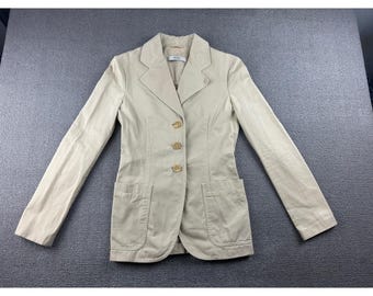 Y2K Prada Jacket Pant Suit Set Women 40 Beige Cotton Italy Made Designer Luxury