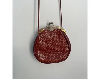 Vintage Woven Crossbody Purse Women One Size Brown Leather Clasp Closure