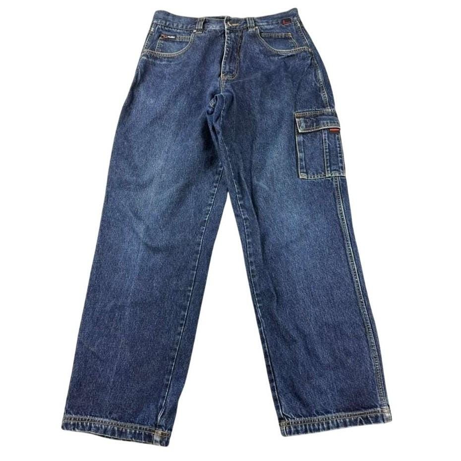 Vintage Fubu Cargo Jeans Men 34x34 Blue Dark Wash Pocket 100 
