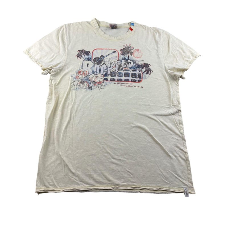 Vintage Buffalo David Bitton T-Shirt Men L Cream Short Sleeve Grunge Rockfest image 1