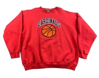 Vintage Hanes Sweatshirt Men L Cardinals Basketball Red Crewneck Printpro Mexico