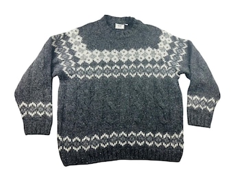 Vintage Vialli Collections Knitwear Sweater Men L Gray Fair Isle Wool Blend
