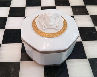 Rosenthal lidded sugar bowl Versace Gorgona – vintage porcelain with golden Medusa