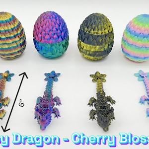 Baby Dragon Cherry Blossom 6&quot; with Dragon Scale Egg 4&quot;, Fully articulated Dragon, Stress Relief, Fidget Toy, Fantasy, Anxiety, ADHD, Autism