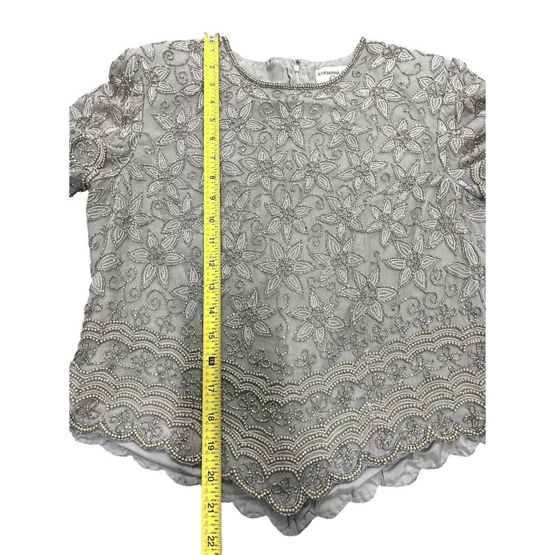 Vintage 80er Jahre Adrianna Pall Seide Perlen Blumen Top Sz 8 Abendgarderobe Glamour Bild 9