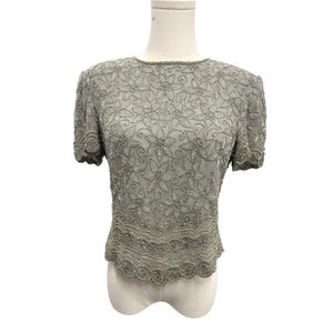 Vintage 80er Jahre Adrianna Pall Seide Perlen Blumen Top Sz 8 Abendgarderobe Glamour Bild 4