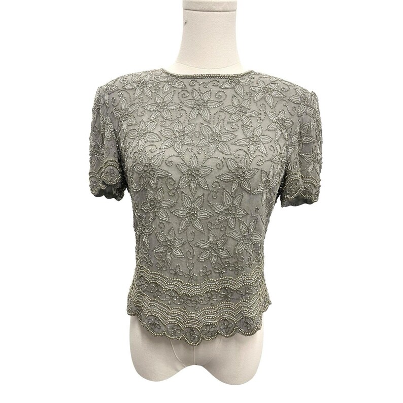 Vintage 80er Jahre Adrianna Pall Seide Perlen Blumen Top Sz 8 Abendgarderobe Glamour Bild 4