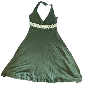 Y2k Free People Babydoll Halter Neck Green Mini Dress Crochet Empire Waist Fairy image 11