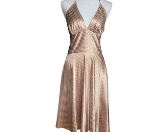 Vintage Alyn Paige Satin Stripe Halter Midi Dress Retro Y2k Coquette Sz M