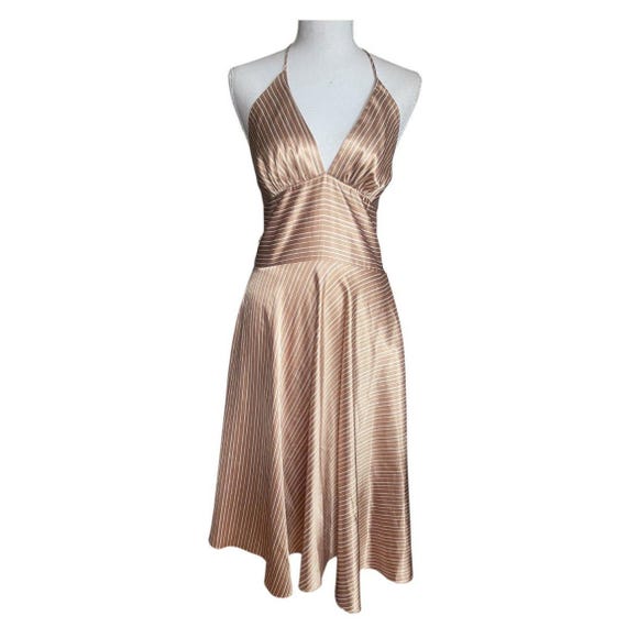alyn paige halter dress Vintage Satin Stripe Midi Retro Y2k Coquette Sz M non-iron