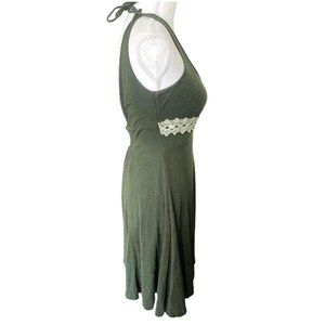 Y2k Free People Babydoll Halter Neck Green Mini Dress Crochet Empire Waist Fairy image 5