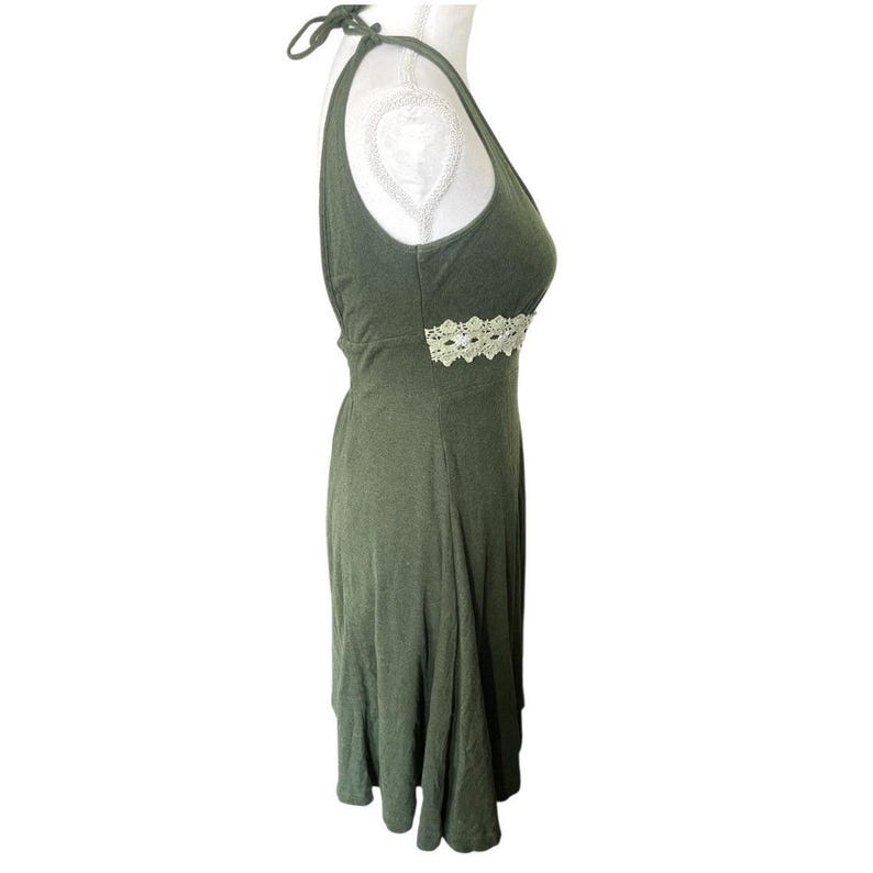 Y2k Free People Babydoll Halter Neck Green Mini Dress Crochet Empire Waist Fairy image 5