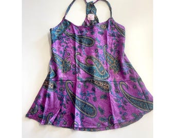Piccola Capri Italia Y2K 90's Paisley Silk Tank Top Blouse Made in Italy Purple