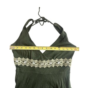 Y2k Free People Babydoll Halter Neck Green Mini Dress Crochet Empire Waist Fairy image 9