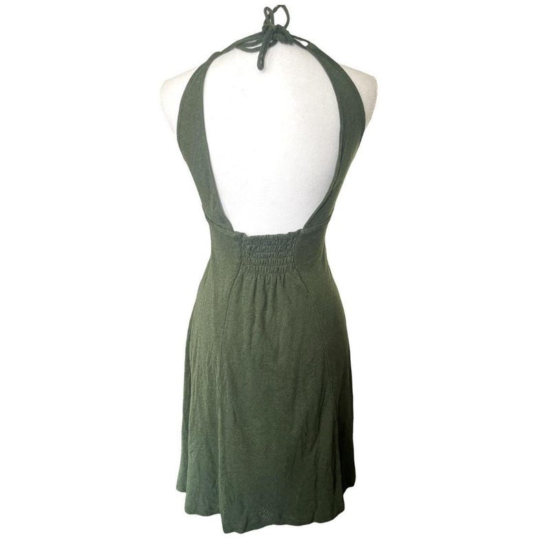 Y2k Free People Babydoll Halter Neck Green Mini Dress Crochet Empire Waist Fairy image 6