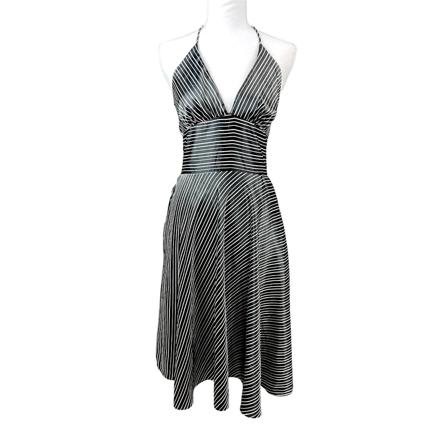 Vintage Y2k Alyn Paige Black Stripe Satin Babydoll Dress Coquette Old Money Vintage Y2k Alyn Paige Black Stripe Satin Babydoll Dress Coquette Old Money