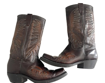 Botas vaqueras de cuero para hombre Wrangler 5030 estilo vintage Y2K, fabricadas en EE. UU., con punta cuadrada, talla 9.5.