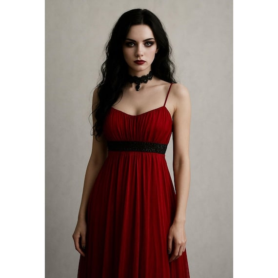 Speechless Y2K Babydoll Empire Waist Beaded Red Mini Dress witchy vampire goth