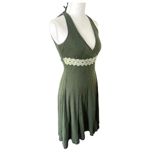 Y2k Free People Babydoll Halter Neck Green Mini Dress Crochet Empire Waist Fairy image 4