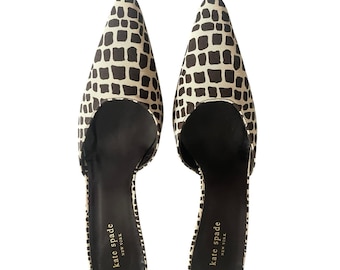 Kate Spade Brown Kitten Heels Mules Animal Print  Pointed Toe 90s Y2K Italy 9.5