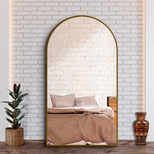 Influencer Mirror, Metal Framed Arched  Mirror & Gold, Black, White, Gray | Standing or Wall-Mounted Full Length Mirror, Arched Mirror