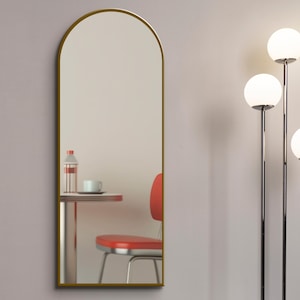 Large Arched Metal Gold Mirror 27.5” x 70.8” – Full Length Wall/Floor Mirror for Commercial Spaces, Hallway Mirror