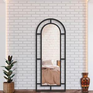 Arched Wall Mirror, 27.5x70.8 Inch Full Length Mirror – Black & Gold Metal Frame, Modern Loft Style Tall Floor Entryway Mirror